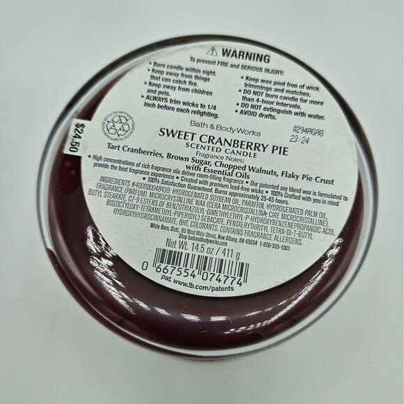NEW Bath & And Body Works SWEET CRANBERRY PIE  3 Wick Candle 14.5 Ounces - Picture 4 of 4